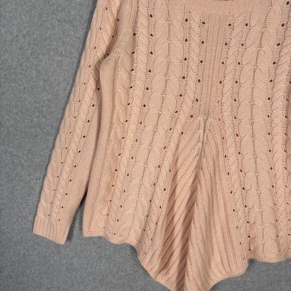 One The Land Sweater Medium Pink Cable Lace Up Back Flowy Feminine Twee Coquette - Picture 5 of 13